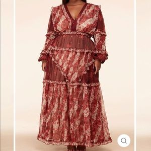 NEW Latiste by Amy burgundy maxi dress ruffled womens long sleeve 2X